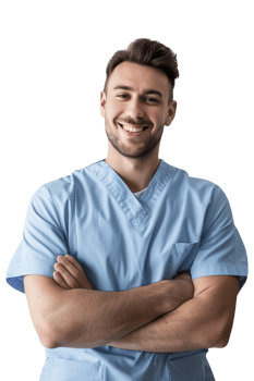 AI generated Man doctor in blue uniform png