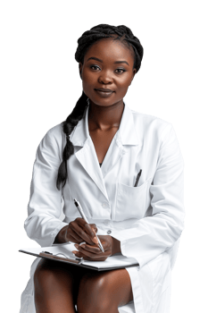 AI generated Portrait of young African woman nurse with notepad in hands png