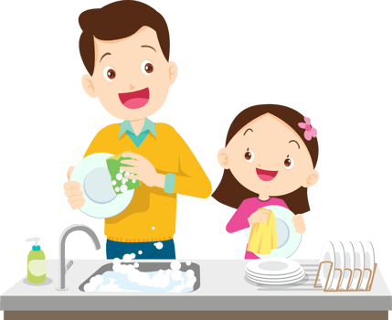 cute people washing dishes png