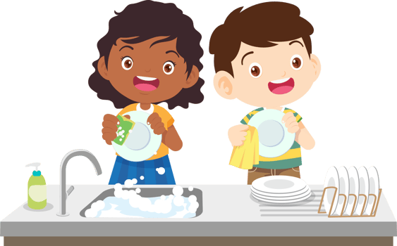 cute people washing dishes png