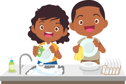 cute people washing dishes png