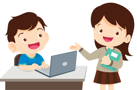 teacher and student learn computer png