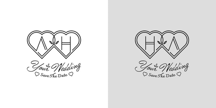 Letters AH and HA Wedding Love Logo, for couples with A and H initials vector