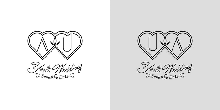 Letters AU and UA Wedding Love Logo, for couples with A and U initials vector