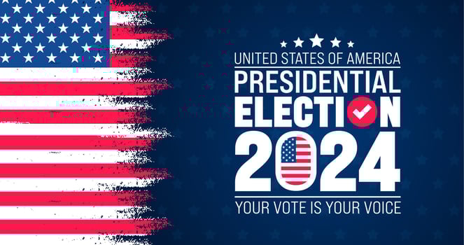 USA Election 2024 background design template. USA flag 2024 presidential election banner design. US presidential election voting poster. November 5 Vote day banner. vector illustration.