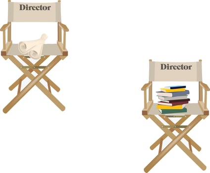 Director's chairs with scripts and books vector