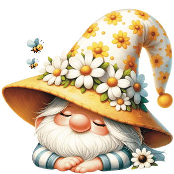 AI generated Honey bee gnome png, Spring gnome, Daisy gnome png