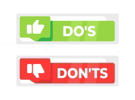 Dos and Donts speech bubble banner. Promotion and advertising label. Vector illustration