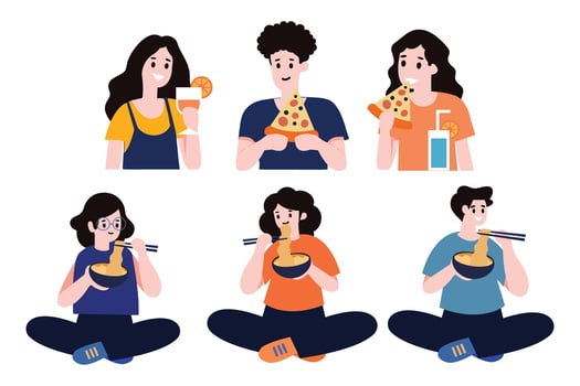 People eating collection flat style on background vector
