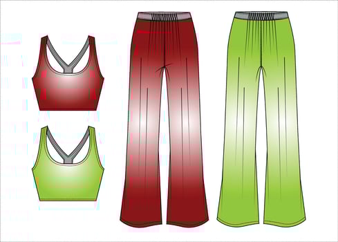 Women's lounge set sleeveless crop top and wide leg pants fashion flat sketch vector illustration technical cad drawing template