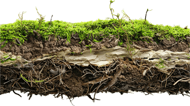 AI generated Cross-Section of Soil Layers with Roots and Grass png