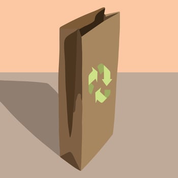 Vector illustration of paper bag with recycling icon.