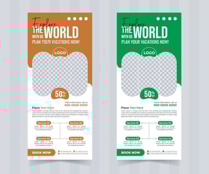 Modern tour and travel roll up or new world vacation pull up banner design template vector