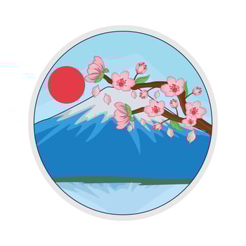 illustration of fuji mountain and cherry blossom vector
