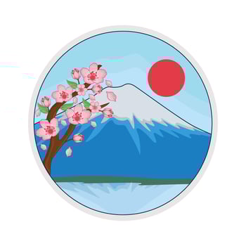 illustration of fuji mountain and cherry blossom vector