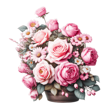 AI generated Pink rose flowers in a floral arrangement with a transparent background png