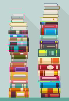 books on bookshelves in flat design style vector illustration