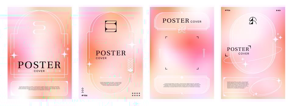 Pastel gradient y2k posters with abstract frame vector