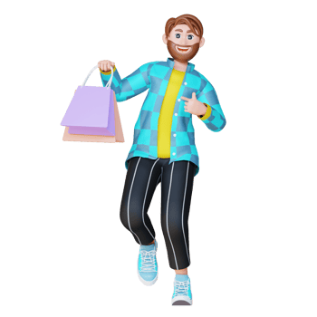 3D Illustration Character holding a shopping bag png