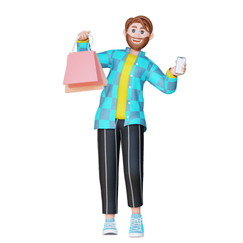 3D Illustration Character holding a phone and shopping bag png