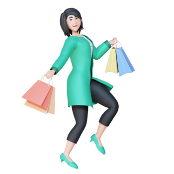 3D Illustration Character running with shopping bag png