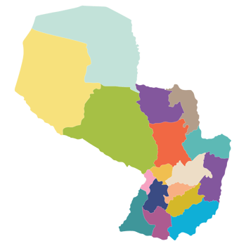 Paraguay map. Map of Paraguay in administrative provinces in multicolor png