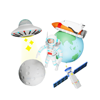3D Illustration of Character with UFO Spaceship png