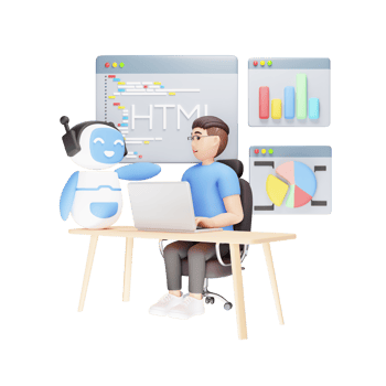 Ai Robot Helping Person to do Coding - 3D Character Illustration png
