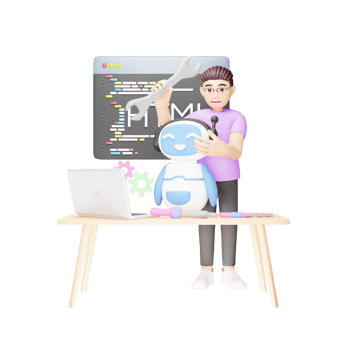 Man Developing a Robot Assistant - 3D Character Illustration png