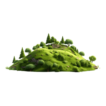 AI generated Green island with trees and grass 3d render on transparent background png file