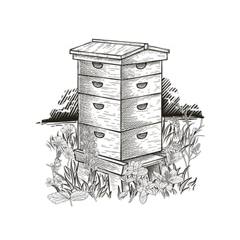 hand drawn wooden beehive vector illustration