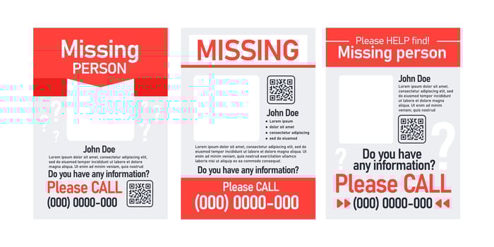 Missing person poster template. Vector illustration