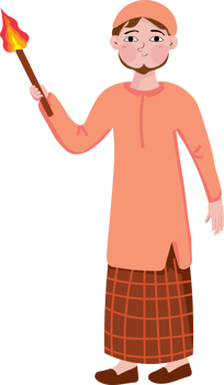 Muslim Man Holding Torch Celebrating Night Before Eid png
