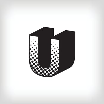 Letter U with creative shadow, pop art dot design alphabet sign. Vector. Modern background for posters, websites, web pages, business cards, postcards, interior design. vector