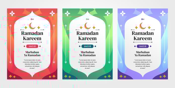Set of Islamic A4 Poster Flyer for Ramadhan Celebration with Ramadan Kareem Writing vector