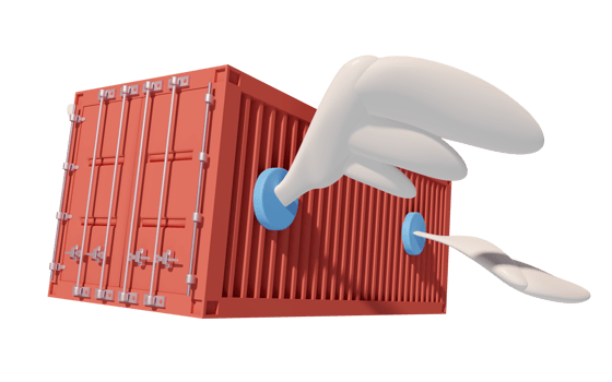 shipping container fly with wing isolated. express delivery route, worldwide shipping concept, 3d illustration render png