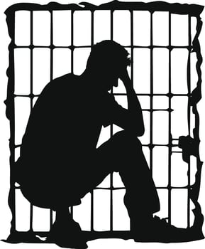 AI generated Silhouette prisoner in jail black color only full body vector