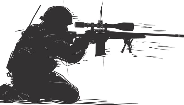 AI generated Silhouette sniper aiming at target black color only vector