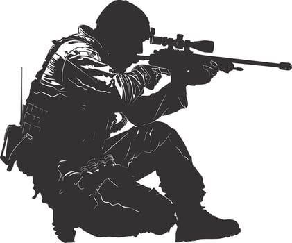 AI generated Silhouette sniper aiming at target black color only vector
