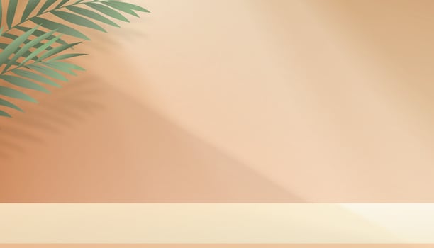 Beige Studio Background,Concrete Room with Light,Palm leaves Shadow on Podium Display for Product Present,Backdrop cement wall texture with sunlight,Use for Spring,Summer sale online vector