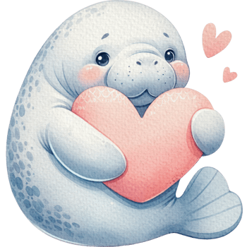 AI generated Manatee and a Heart watercolor ocean animal adorable png
