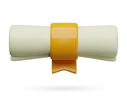 3D diploma paper scroll with gold ribbon graduation certificate three dimensional icon vector