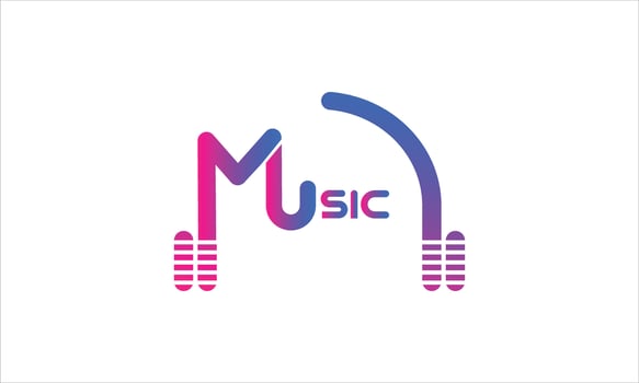 Headphone with typography music logo design. vector