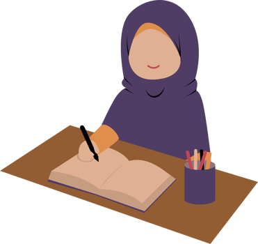 Illustration of Muslim woman writing png