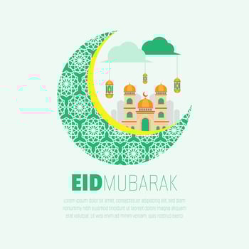 Ramadan poster with mosque on crescent moon vector