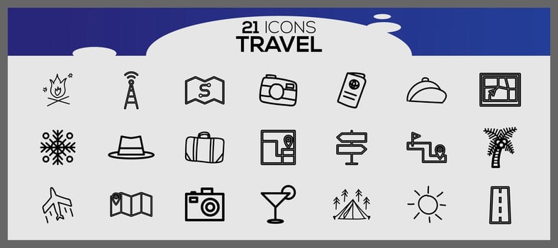 Icons set about travel elements. Vacation and travel, summer holiday trip icon set. vector