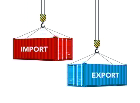 Two cargo containers with import and export. Vector illustration