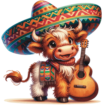 AI generated Cinco De Mayo Highland Cow Clipart png