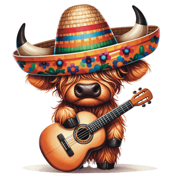 AI generated Cinco De Mayo Highland Cow Clipart png