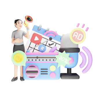 3D Character Illustrations of Radio Advertisement png